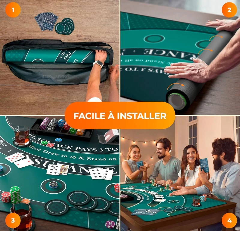 Newverest 70"" x 35"" Blackjack Table Top – Casino-Style Poker Mat for Home Game Nights, Zipper Storage Bag with 8 Coasters in Gift-Ready Box