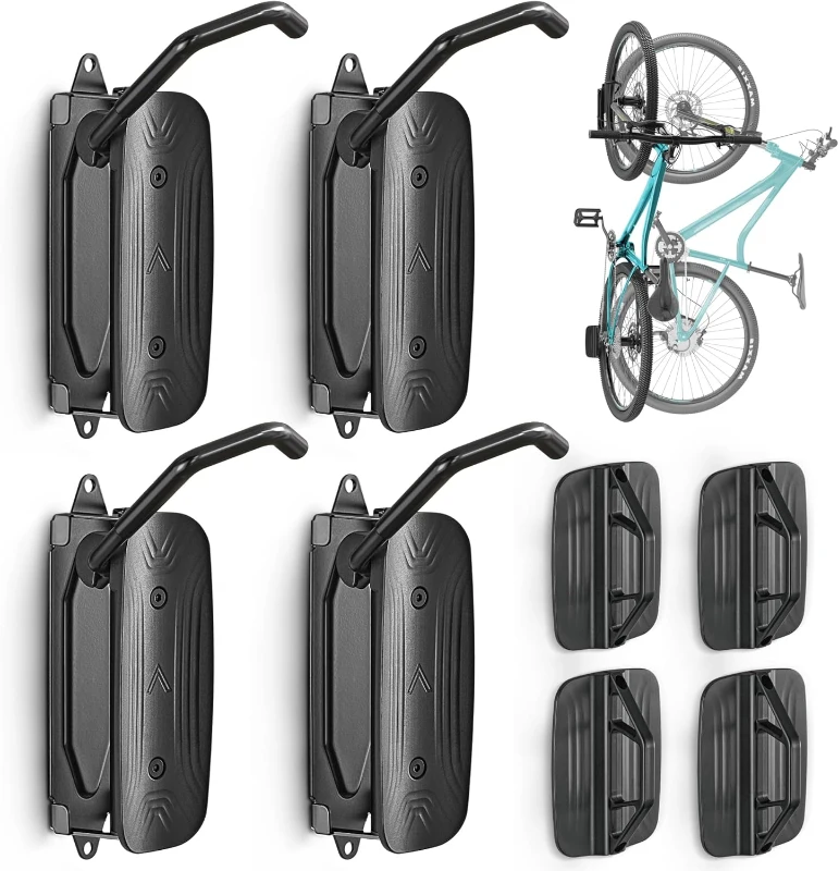 monTEK Swivel Bike Wall Mount – 4-Pack Space-Saving Vertical Bike Hangers, Sturdy Storage (Each Holds up to 66 lbs)