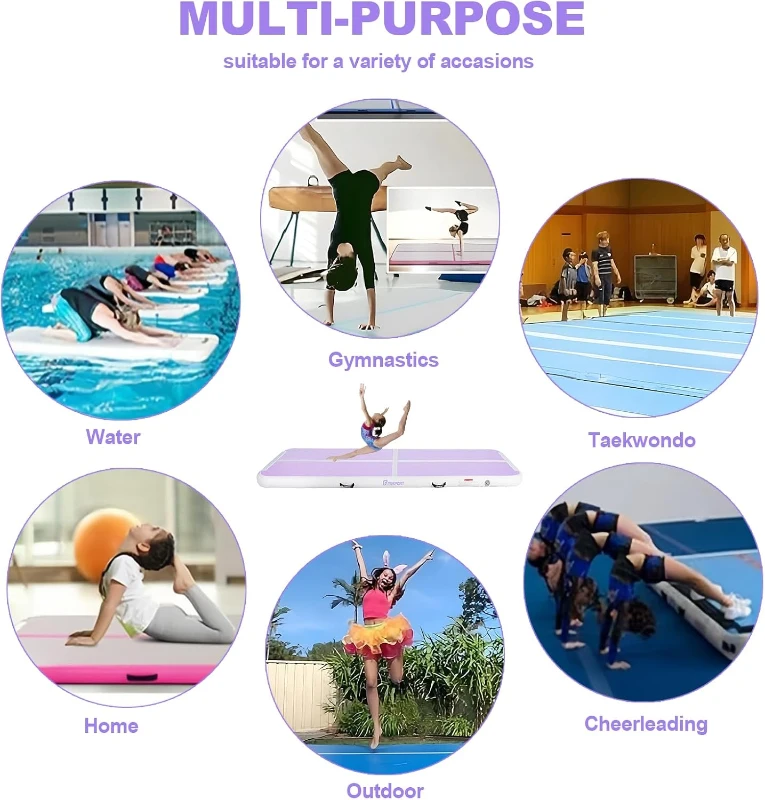 FBSPORT 20ft Inflatable Air Gymnastics Track Mat — 4/8 in Thick with Electric Pump for Home Training, Cheer, Yoga & Water