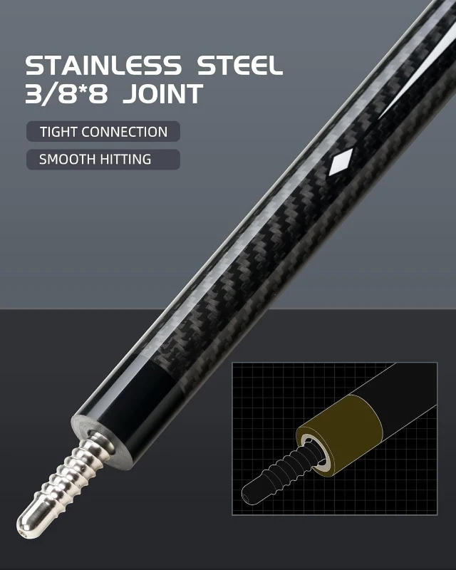 CRICAL 58-inch Carbon Fiber Pool Cue – Pro Low-Deflection Cue with 3/8×8 Stainless Joint and 12.5mm Tip