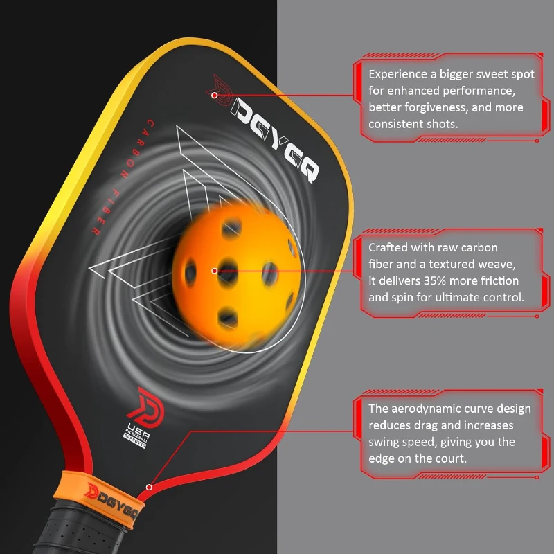 DGYGQ Carbon Fiber Pickleball Paddle — Professional Honeycomb-Core Racket for Lightweight Precision, Shock Absorption & Spin