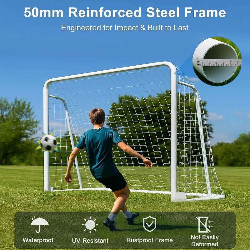 MOPHOTO Foldable Soccer Goals (6x4/8x6/10x6.5/12x6/16x7/18.5x6.5/21x7/24x8 ft) – 10x6.5 ft Collapsible Backyard & Training Goal for Teens & Adults