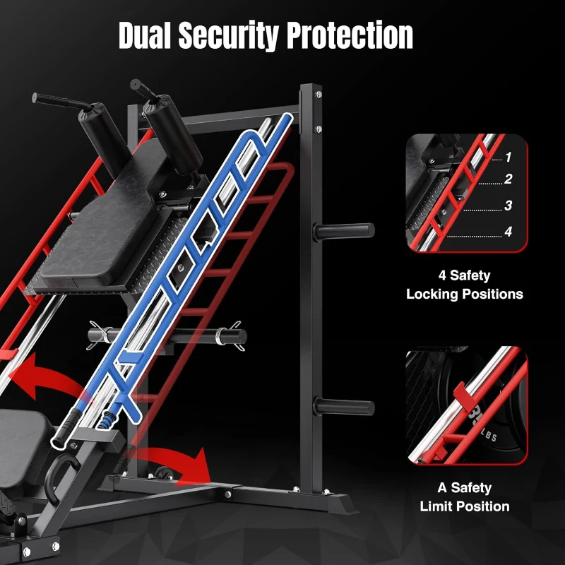 Dripex 2-in-1 Leg Press & Hack Squat Machine - 45° Combo with 4 Plate Holders, Professional Home Gym Lower Body System