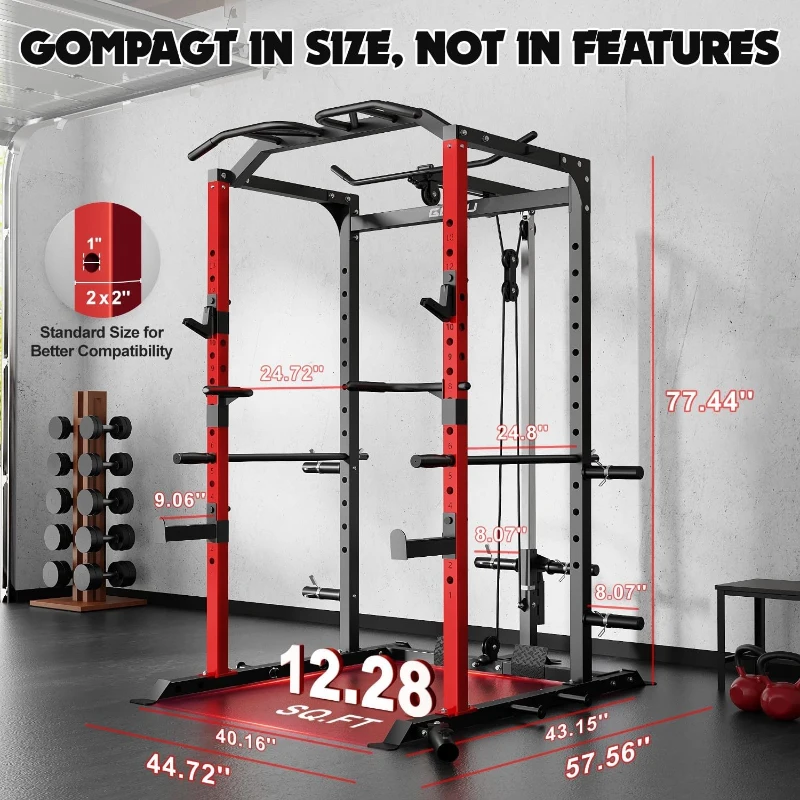 GOIMU C1-V4 Power Cage - 2000 lb Capacity Squat Rack with Lat Pulldown and Multi-Function Attachments for Home Garage Gym