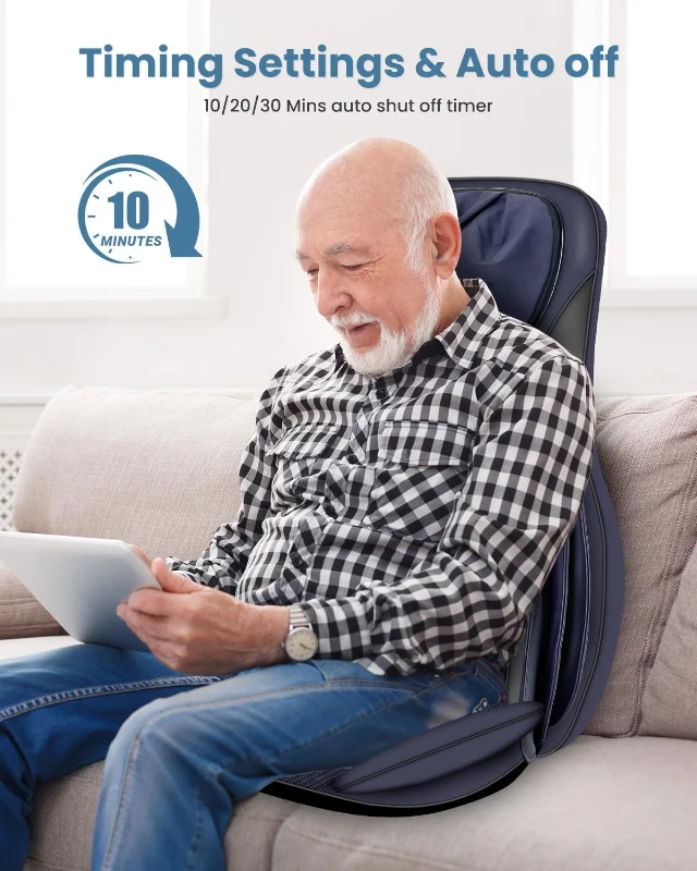 COMFIER Shiatsu Back Massager with Heat — Chair Pad with New Tapping Function, Kneading & Compression, Height-Adjustable Neck, Fits Most Chairs, Gift for Parents