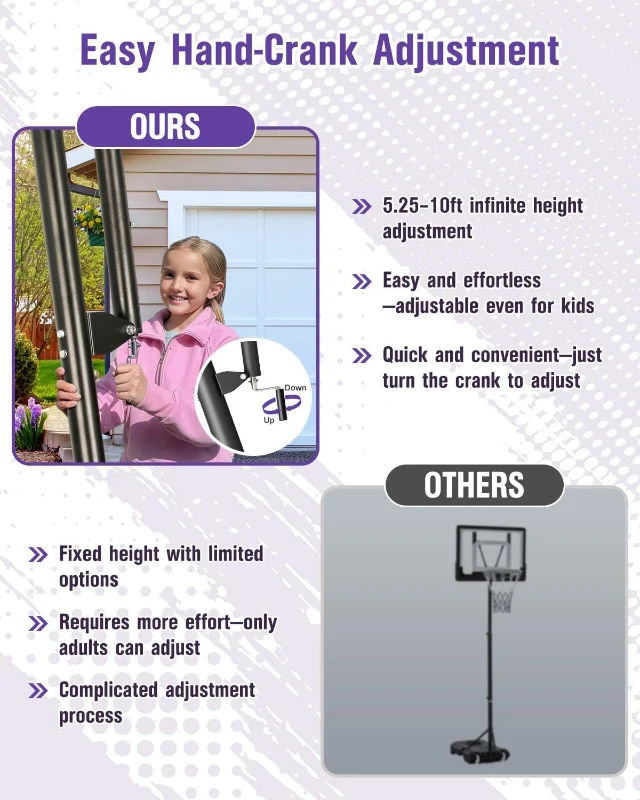 TONBUX Portable Basketball Hoop — 44/48-inch Shatterproof PC Backboard, Stepless Height Adjustment 5.25–10 ft for Kids, Teens & Adults (Backyard, Driveway, Indoor)