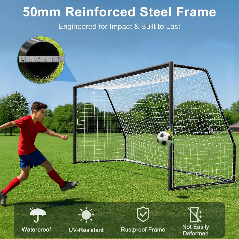 MOPHOTO Foldable Soccer Goals (6x4/8x6/10x6.5/12x6/16x7/18.5x6.5/21x7/24x8 ft) – Backyard & Full-Size Training Goals for Teens and Adults