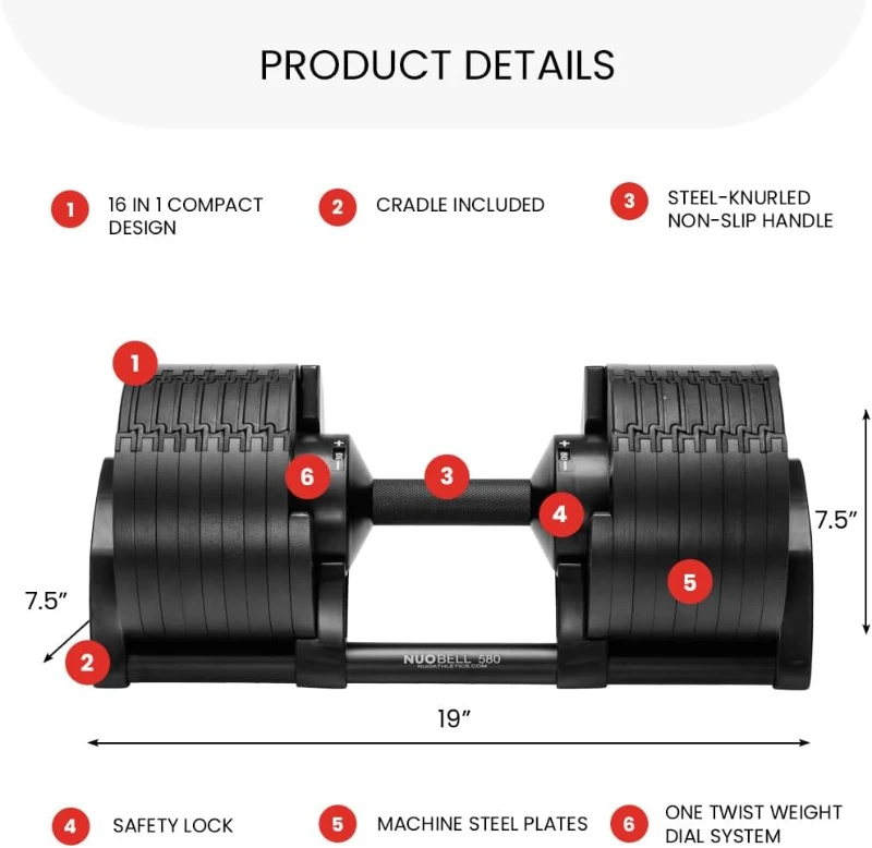 NUOBELL Adjustable Dumbbells 5–80 lbs: Replace 16 Sets — Ideal for Home Gym Bench & Press