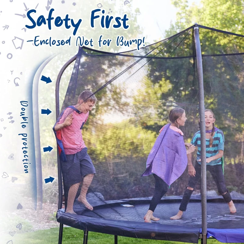 123JUMP by Skywalker — 10/12/14 ft Round Outdoor Trampoline with Enclosure & Ladder, ASTM F381-16 Certified, Spring Pad Cover & Heavy-Duty Jump Mat