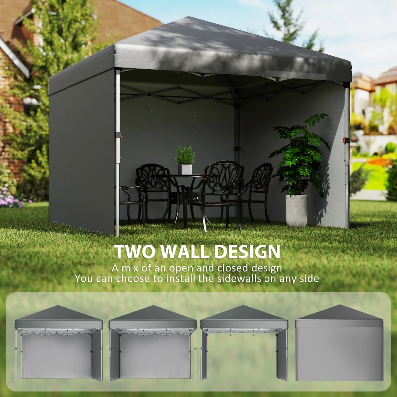 Outsunny 10' x 10' Pop Up Canopy with Sidewalls, Roller Bag, Height Adjustable Instant Tent for Outdoor, Garden, Patio, Dark Grey