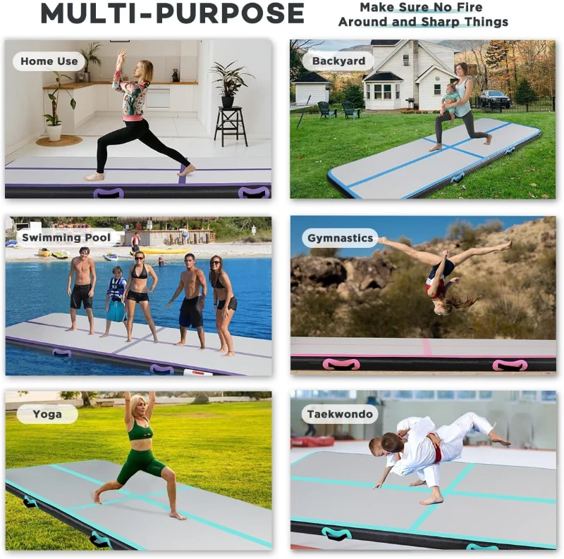 Portable Inflatable Gymnastics Air Track — 6ft/10ft/13ft/16ft/20ft, 4in or 8in Thickness with Included Electric Pump — Ideal for Training, Cheer, Yoga, Pool and Beach