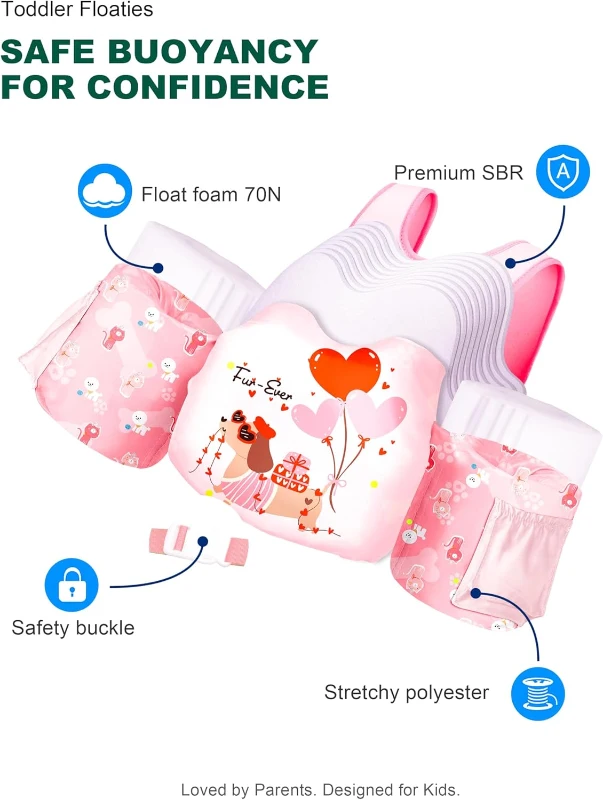 Puddle Float Jumper Swim Vest with Arm Floaties - Toddler Life Jacket for 20-70 lbs, Ages 1-9