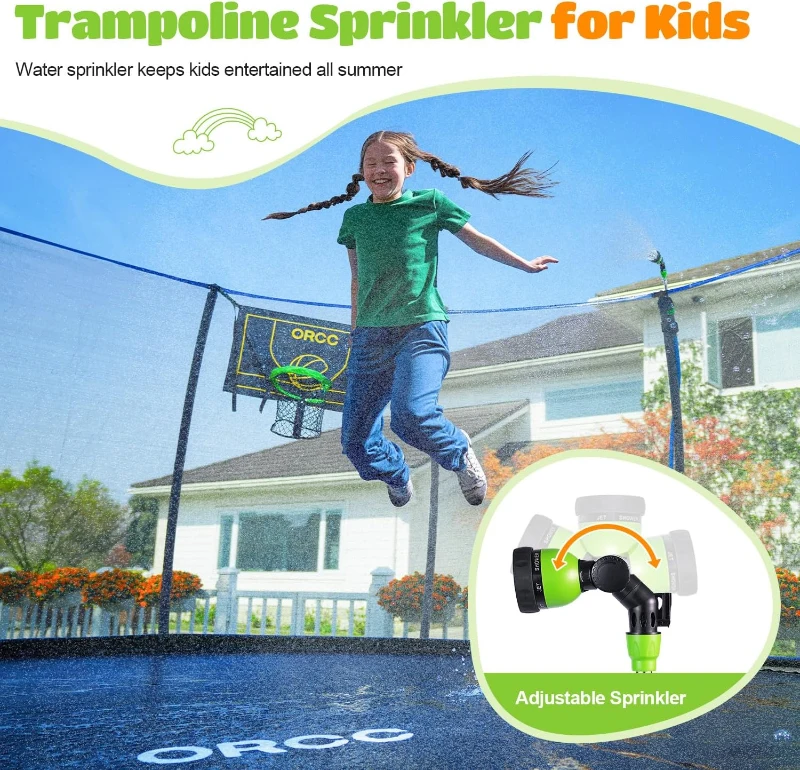 ORCC Heavy-Duty Outdoor Trampoline — 8/10/12/14/15/16 ft with 1200 lb Capacity, Safety Enclosure, Basketball Hoop, Sprinkler & Accessories