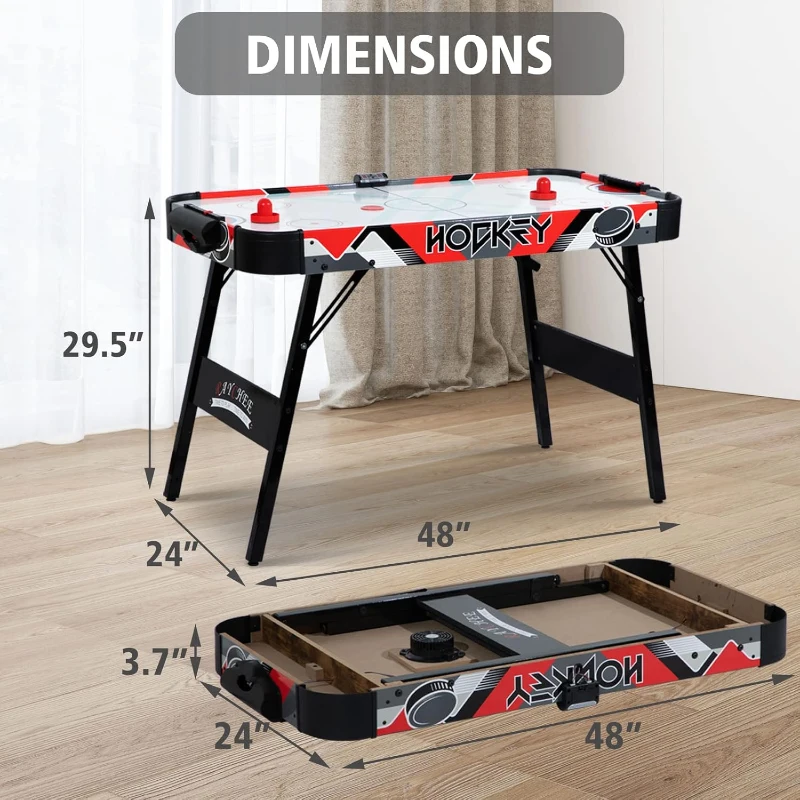 48"" Foldable Air Hockey Table — Indoor Arcade-Style Game with 2 Pucks, 2 Pushers and Electronic Scoreboard for Kids & Adults