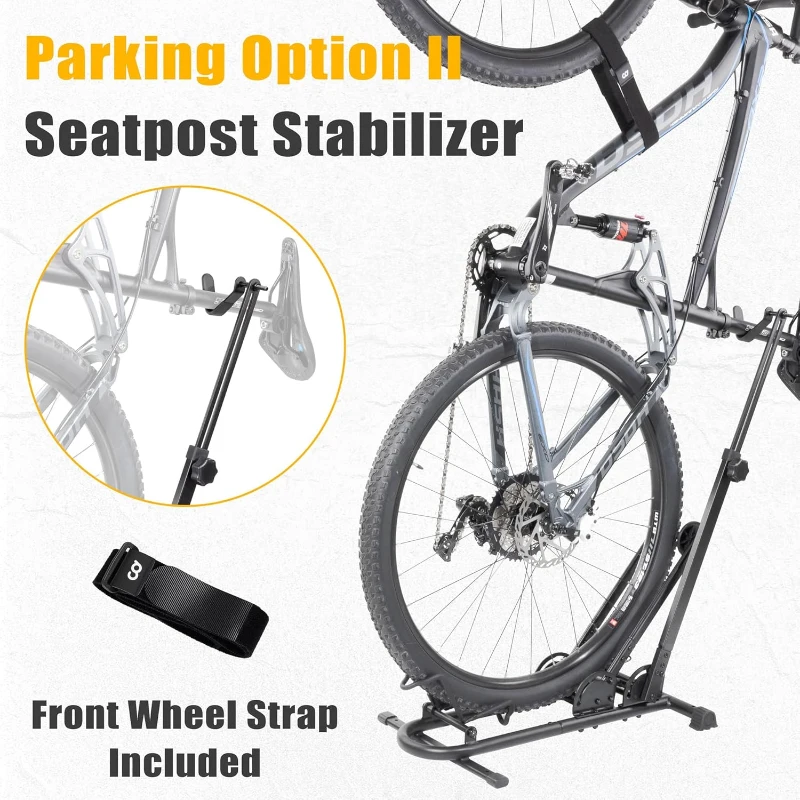 BIKE HAND Vertical Bike Floor Stand — Premium 3-Way Adjustable Parking Rack with Stem/Handlebar Stabilizer for Bikes up to 29-inch Wheels