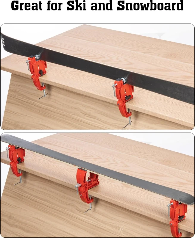ANCHOM 3-Piece Ski & Snowboard Tuning Vise Set - Adjustable Aluminum Clamp with End Supports, Brake Retainers, Rubber Pads for Stable Waxing and Edge Work