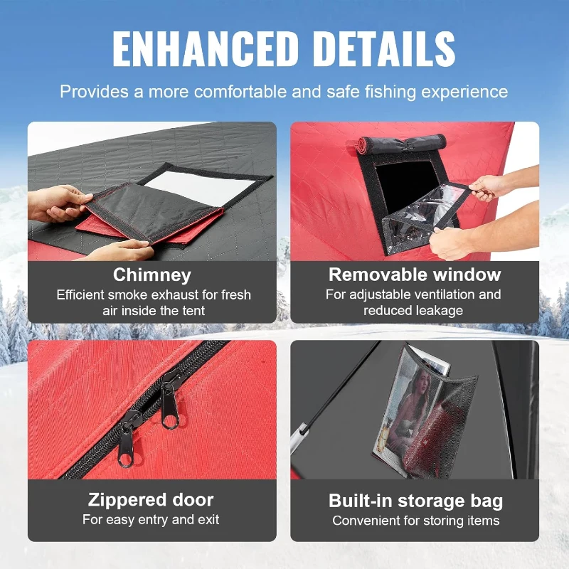 VEVOR Insulated Pop-Up Ice Fishing Tent – 600D High-Density Oxford, 80g Cotton Fill, Hub-Style Shelter for 1–8 Persons, Waterproof, Includes Anchors, Ropes & Carry Bag