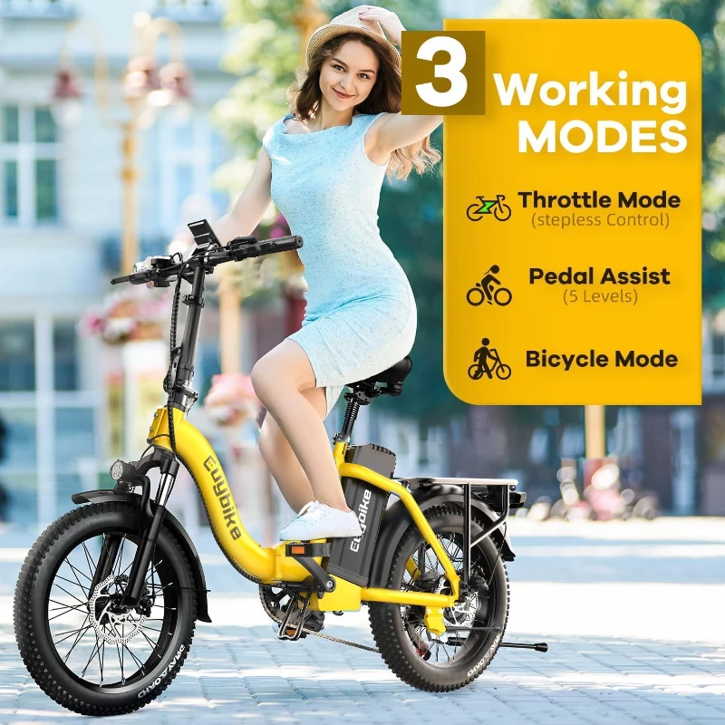 KEBIKO 1000W Peak Folding Electric Bike – 48V 20Ah Removable Battery, 30+ MPH, Up to 80 Mile Range, 20"" Fat Tire Foldable Ebike for Adults – Commute, Beach, Snow