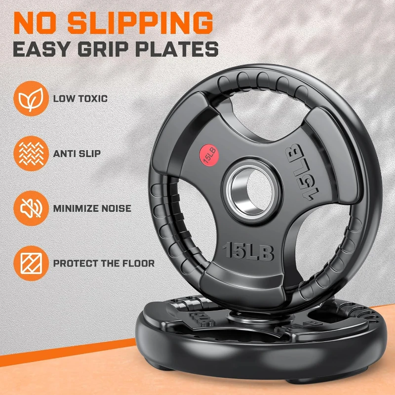 XDDIAS 260 lb Olympic Rubber Bumper Plate Set – 2-Inch Barbell Plates with Easy-Grip Handles and Steel Ring Insert