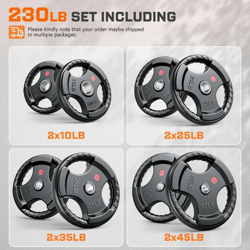 XDDIAS 2-Inch Olympic Rubber Grip Plates — Solid Cast Iron Core Weight Set for Home & Gym Strength, Weightlifting and Bodybuilding (Pair/Sets)