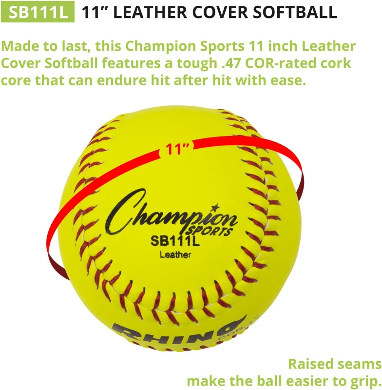 Champion Sports® Softballs — Leather and Synthetic Softballs for Training or Game Play, Available in Various Sizes, Cores & Styles, NFHS Approved