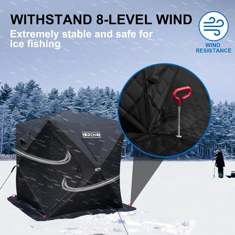 DARCHEN 3-Layer Insulated Pop-Up Ice Fishing Shelter for 3-4 People - Thermal Shanty with Insulation Skirt