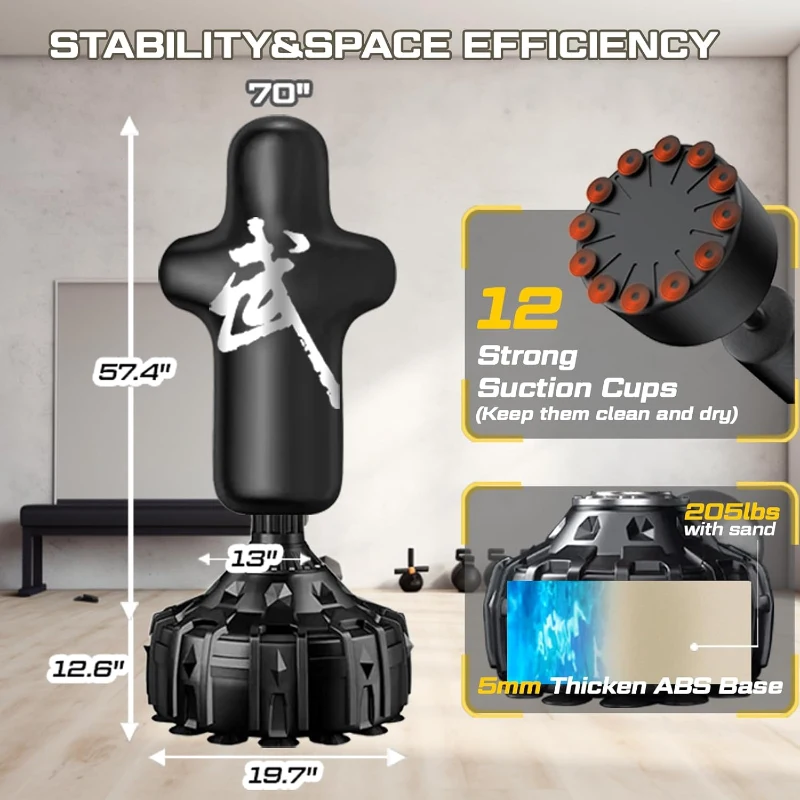 70 in Freestanding Kickboxing Bag with 12 oz Gloves and Suction-Cup Base — Heavy-Duty Stand for Adults