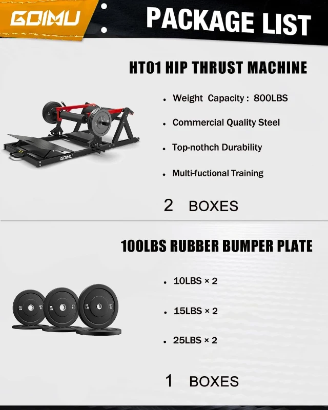 HT01 GOIMU Hip Thrust Machine — 800 lb Plate-Loaded Glute Drive with Band Pegs, Heavy-Duty Glute Bridge Machine with Weight Holder