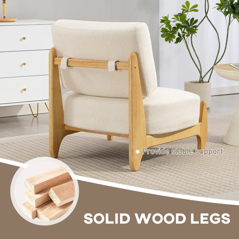 HOMCOM Accent Chair with Rubber Wood Frame, Wide Seat, Modern Chenille Bedroom Chair with Thick Cushion, Cream White