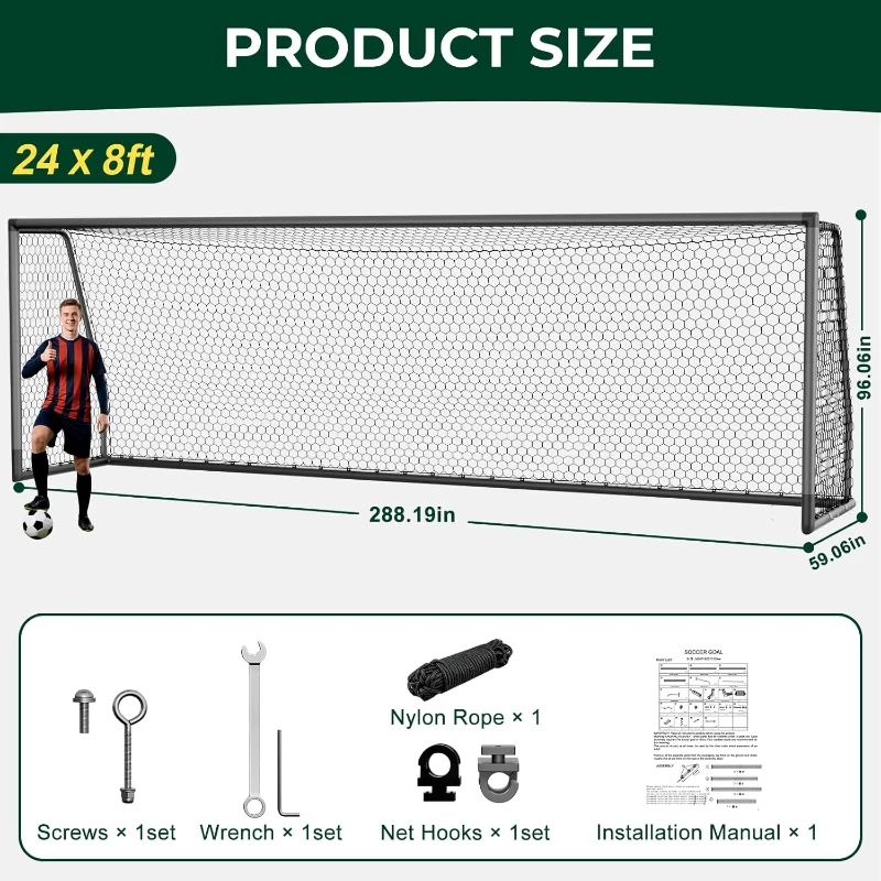 MOPHOTO Aluminum Soccer Goals (6x4/8x6/10x6.5/12x6/16x7/18.5x6.5/21x7/24x8 ft) – Durable Backyard and Training Goals for Teens & Adults