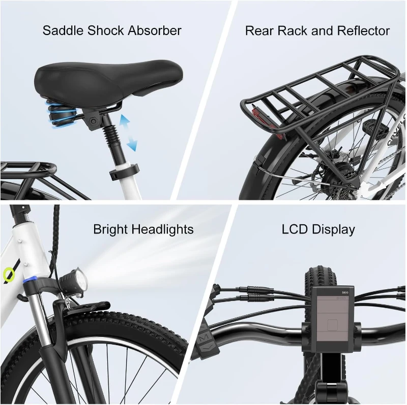 1000W Peak Electric Bike for Adults with Removable Battery, 26"" E-Bike, 7-Speed, Up to 25+ MPH and 80+ Mile Range — All-Terrain Commuter for Beach, Snow & Women