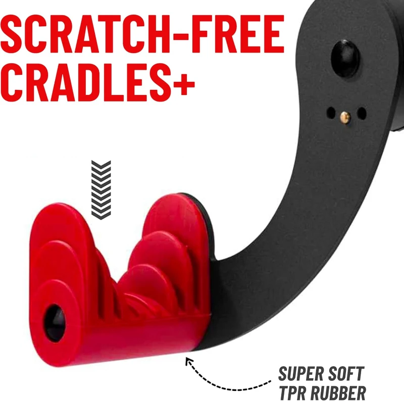 PRO BIKE TOOL Adjustable Horizontal Bike Wall Mounts (Set of 2) — Heavy-Duty Metal Arms, Space-Saving Garage Rack for Nearly Any Bike, Black/Red