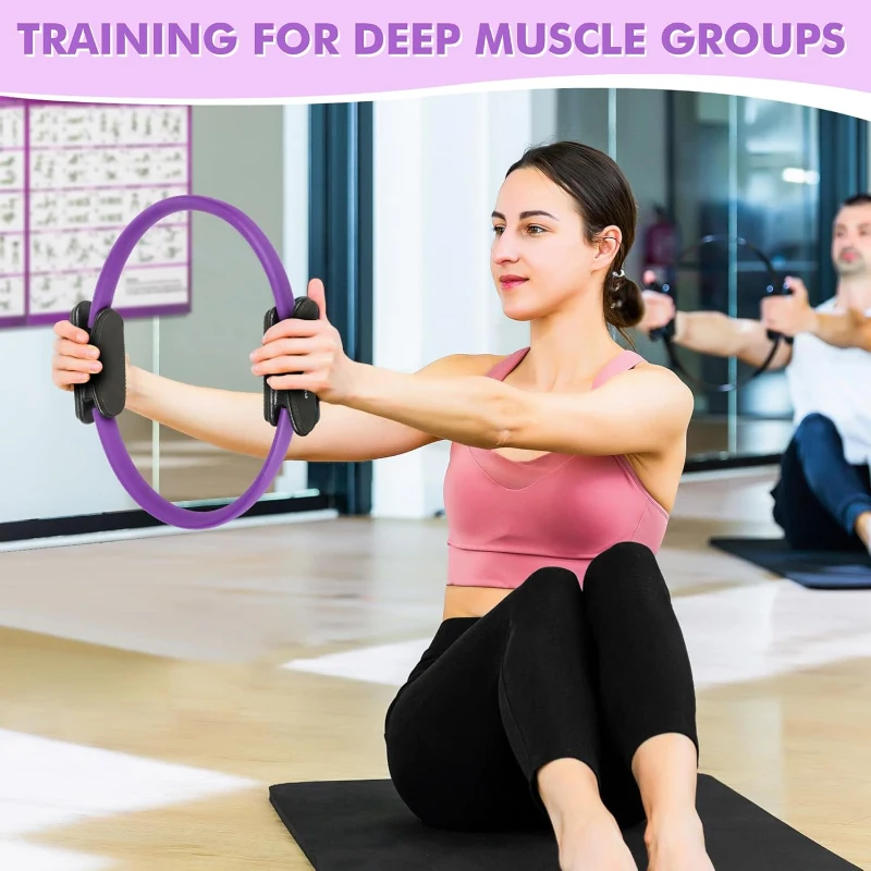 Home Pilates Training Kit — 14-Inch Foam-Padded Fiberglass Ring with Fabric Bands, Sliding Discs and Small Ball