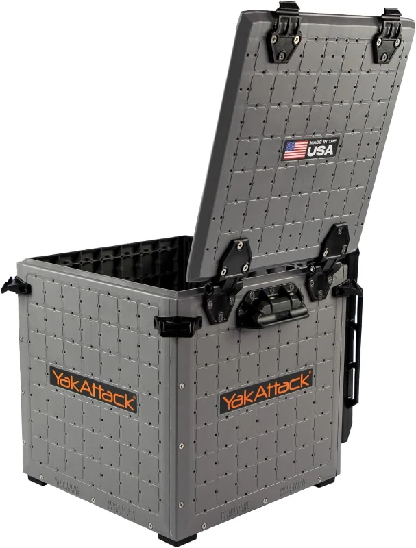 YakAttack BlackPak Pro 13in x 13in Kayak Fishing Crate – Battleship Grey, 3 TetherTube Rod Holders | Compact Lightweight Durable Customizable