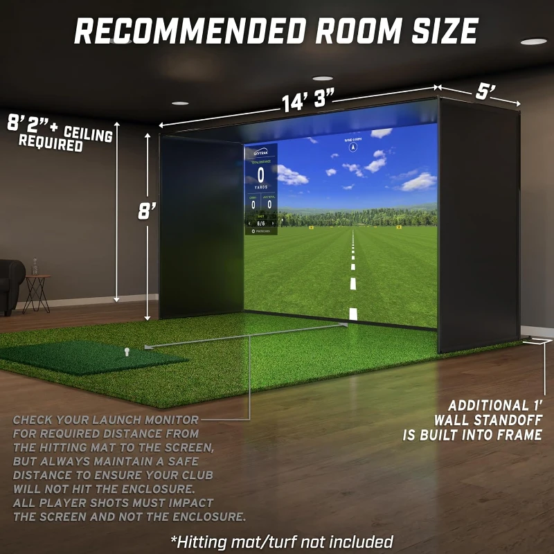 GoSports Golf Simulator Enclosure with Frame & HD Impact Screen Kit — Select 10x8 ft, 12x9 ft or 14x8 ft