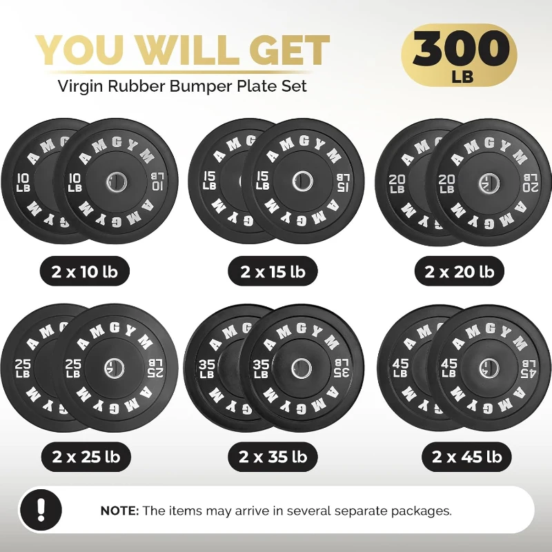 2-Inch Olympic Bumper Plate Set (Pairs 10–45 LB) – 100% Virgin Rubber Barbell Plates with Steel Inserts, Low-Rebound Design, Multiple Color Options