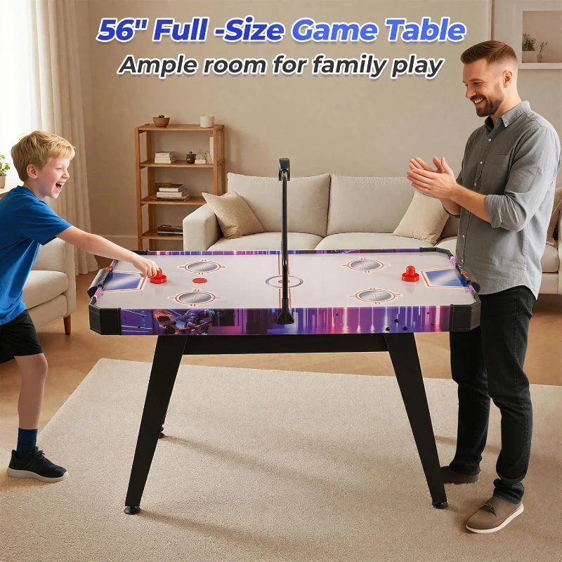 GYMAX 56 in Air Hockey Table with 12V High-Performance Motor and LED Digital Scoreboard - Includes 2 Pushers & 2 Pucks, for Home, Game Room, Office