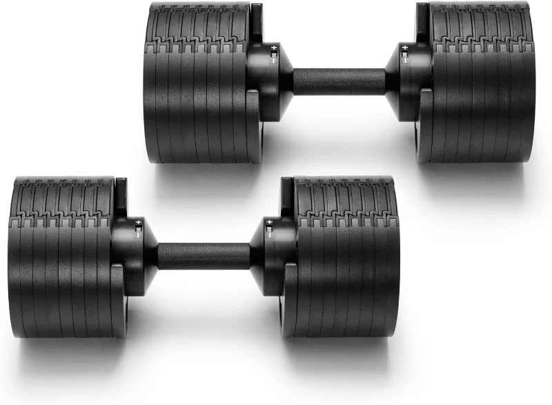 NÜOBELL Adjustable Dumbbell Pair — Easy-Twist 2024/25 Model, Selectable 5–50 lb or 5–80 lb