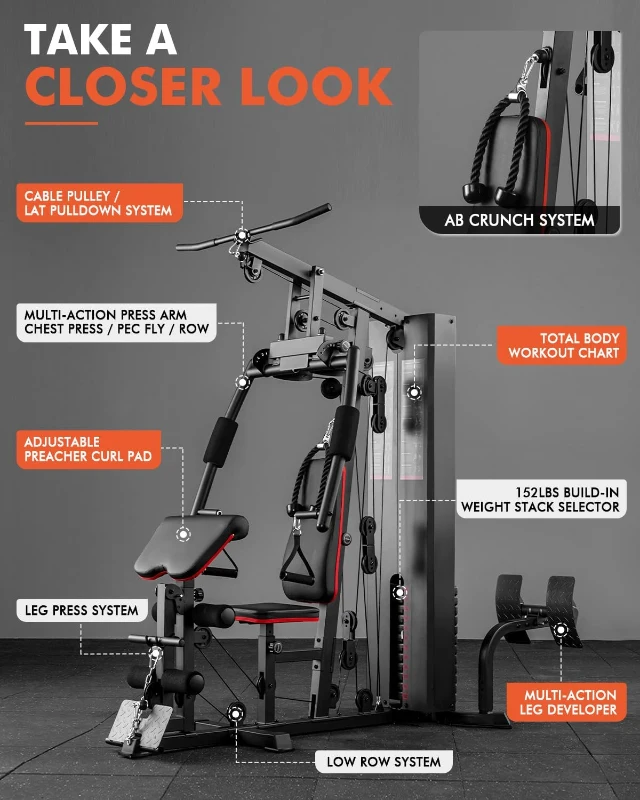 Mikolo All-in-One Home Gym Station with 150 lb Weight Stack — Multifunctional Full-Body Strength Trainer