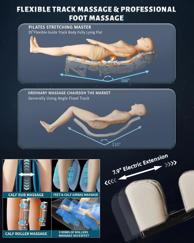 RelaxRelife 4D Full-Body Massage Chair with 166° Flexible SL Track, Reading Lamp, 18 Modes, 11 Techniques, 36 Airbags, Zero Gravity Recliner, Yoga Stretch & Foot Massage (Beige)