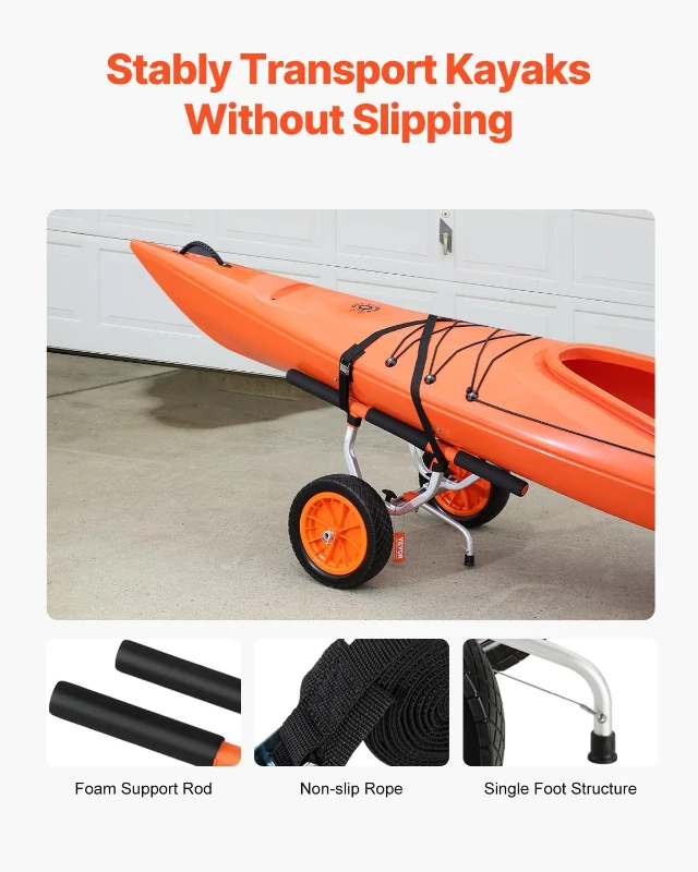 VEVOR Kayak Cart — Heavy-Duty Kayak Trailer with 450 lb Capacity, Detachable Canoe Trolley, Adjustable Width & Nonslip Support, 12"" Solid Tires