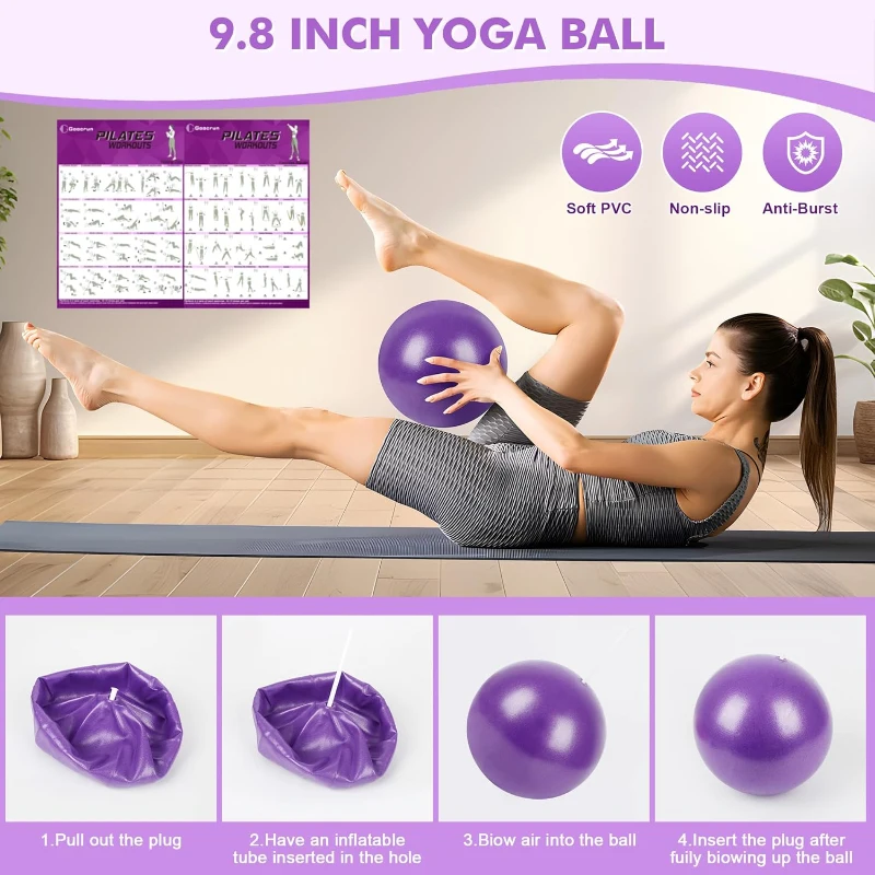 Home Pilates Training Kit — 14-Inch Foam-Padded Fiberglass Ring with Fabric Bands, Sliding Discs and Small Ball