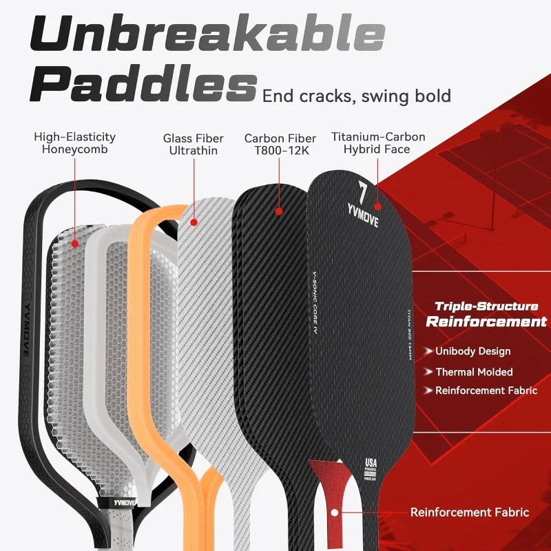 Advanced Pickleball Paddle – Ti-Carbon Hybrid Face, V-SONIC IV 16mm Core, Large Sweet Spot, Mid-Weight, Extended Grip | USAPA Tournament Approved