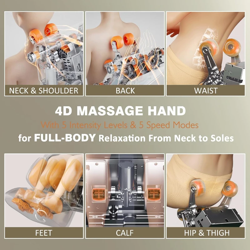 4D Zero Gravity Massage Chair – Beige, 55"" SL-Track Full-Body Shiatsu Recliner with Body Scan, Deep Tissue Knead, Heating, 36 Airbags & Voice Control (18 Auto Modes, 11 Techniques)
