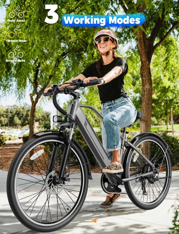 26"" YOLOWAY Commuter Electric Bike for Adults, Peak 1000W Brushless Motor, Up to 25 MPH, Removable 36V 10Ah (≈375Wh) Battery, 7-Speed, Front Suspension, ~40+ Mile Range