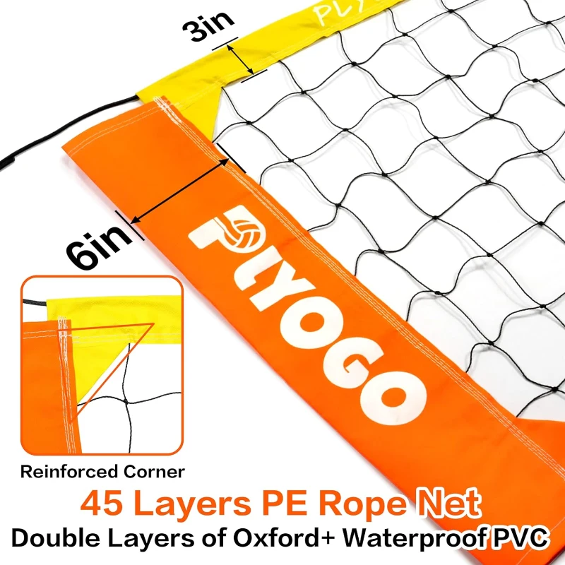 PLYOGO Heavy-Duty Portable Backyard Volleyball Net Set with Adjustable Aircraft Aluminum Poles, Anti-Sag Double-Tension System, 32' x 3', Includes 1680D Carry Bag