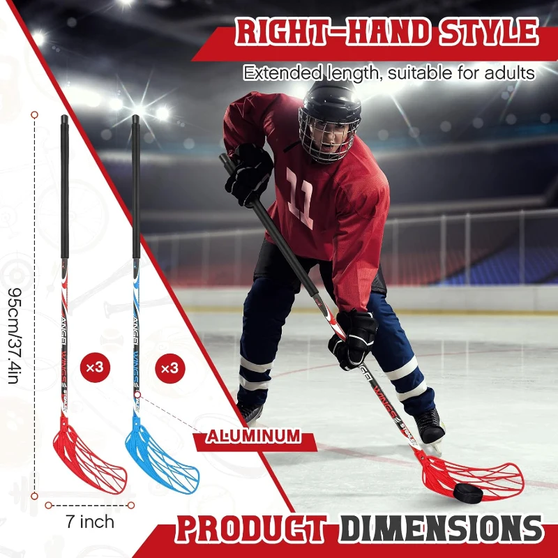 Leyndo 6-Pack Floorball Sticks – 95 cm (37.4"") Round Alloy Shaft Floorball Hockey Sticks, Red & Blue