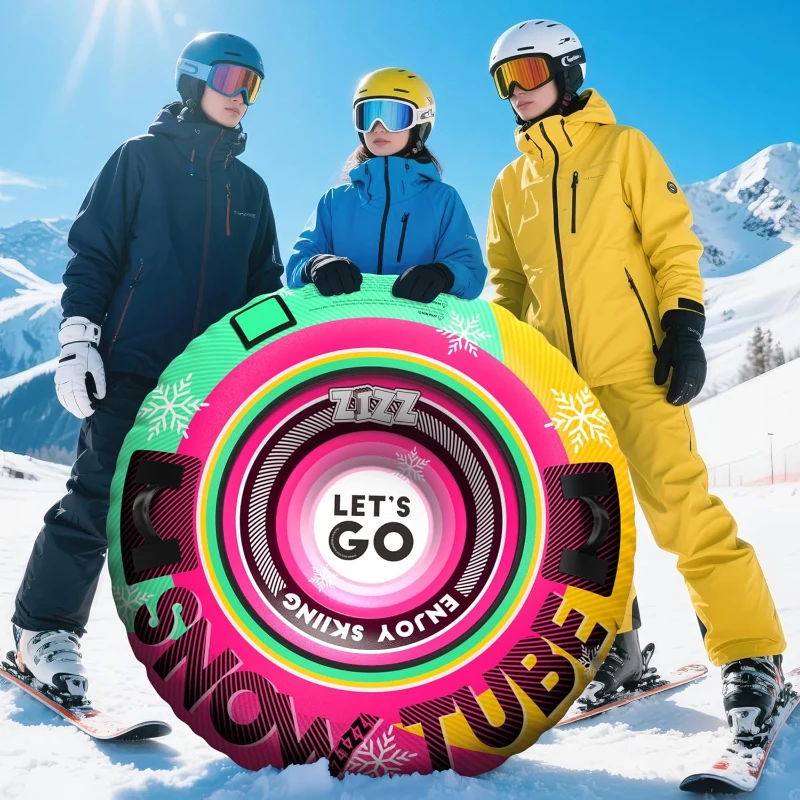 ZIZZ 48-inch Premium Canvas Inflatable Snow Tube — Heavy-Duty Winter Sled for Families