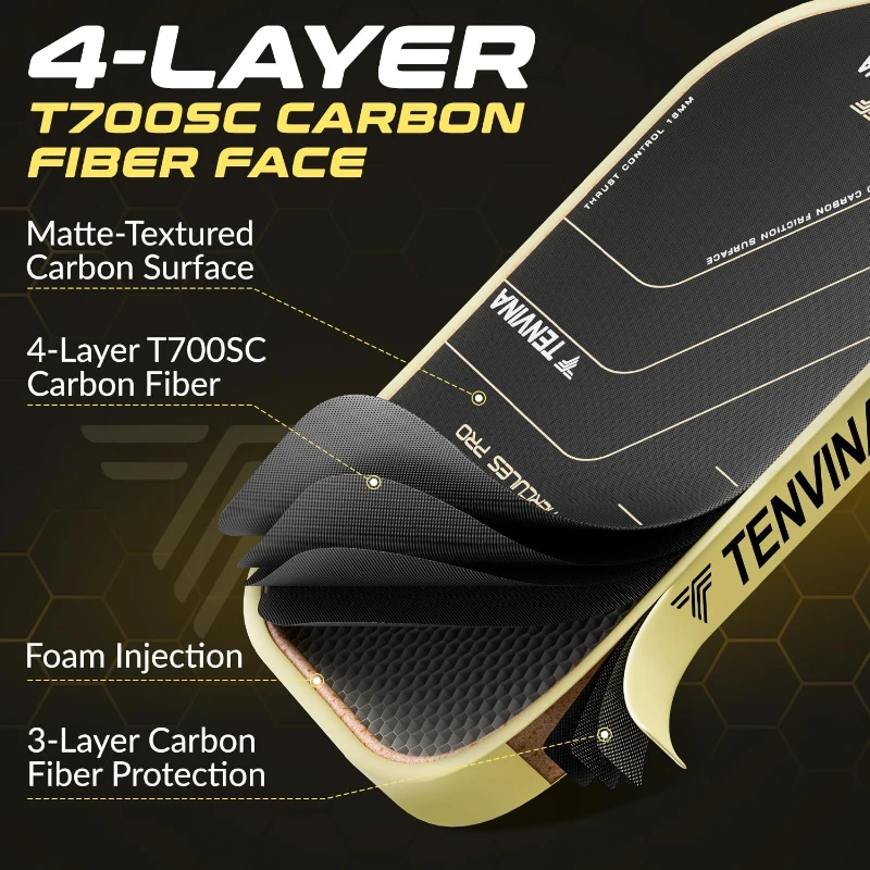 TENVINA HERCULES PRO Thermoformed T700SC Carbon Fiber Pickleball Paddle - 4-Layer Composite, USAPA Approved