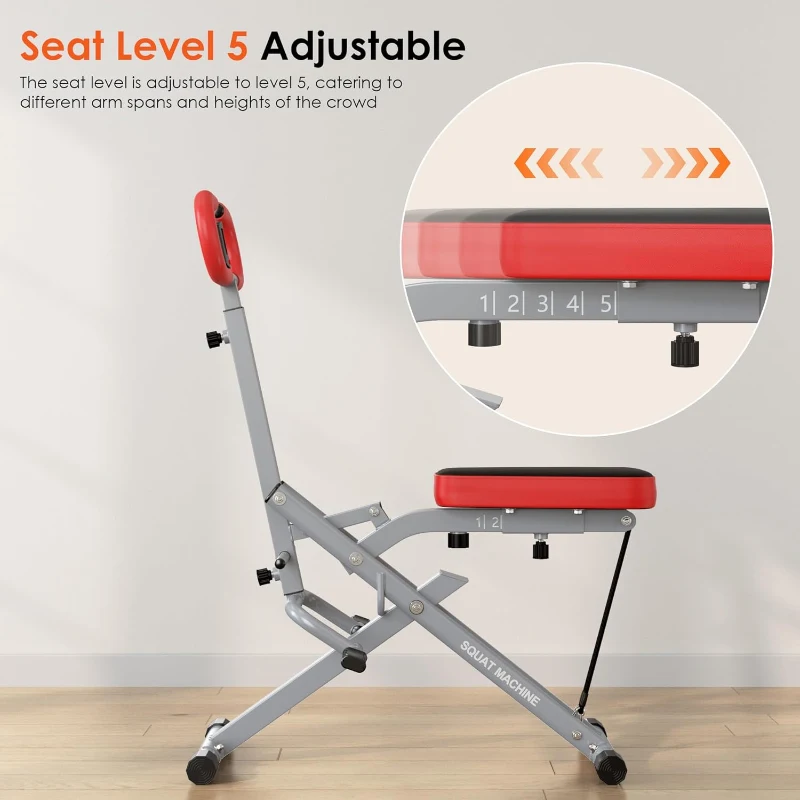 SogesHome Foldable Row & Squat Machine for Home — Full-Body Trainer with Adjustable Resistance Bands, Raised Cushion and Adjustable Seat, 330 lb Capacity